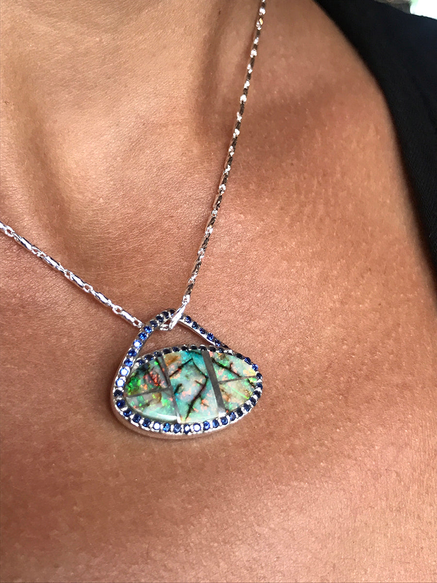 Spiderweb Opal & Cubic Zirconia Pendant