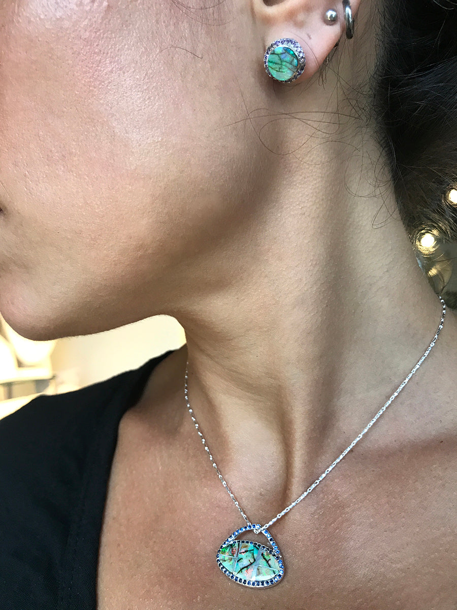 Spiderweb Opal & Cubic Zirconia Pendant