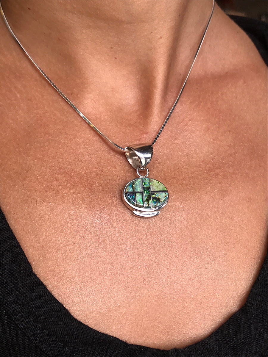 Spiderweb Opal Inlaid Pendant