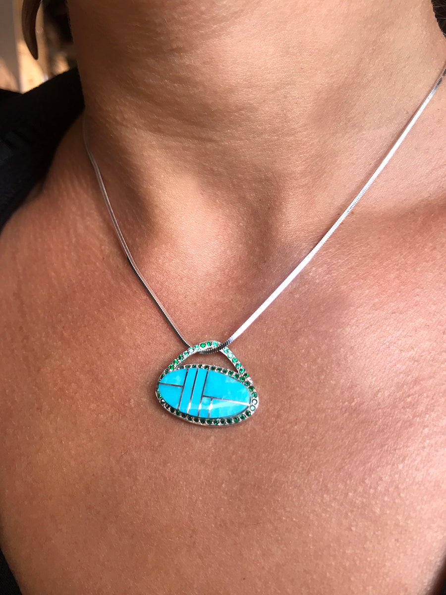 Cubic Zirconia & Turquoise Inlay Pendant