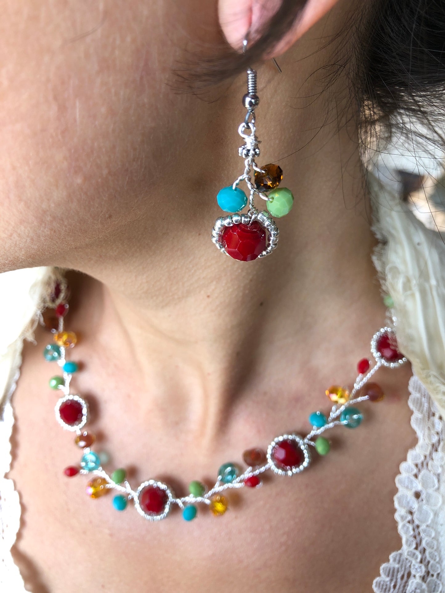 Branch Necklace- Red, Turquoise, Green & Yellow