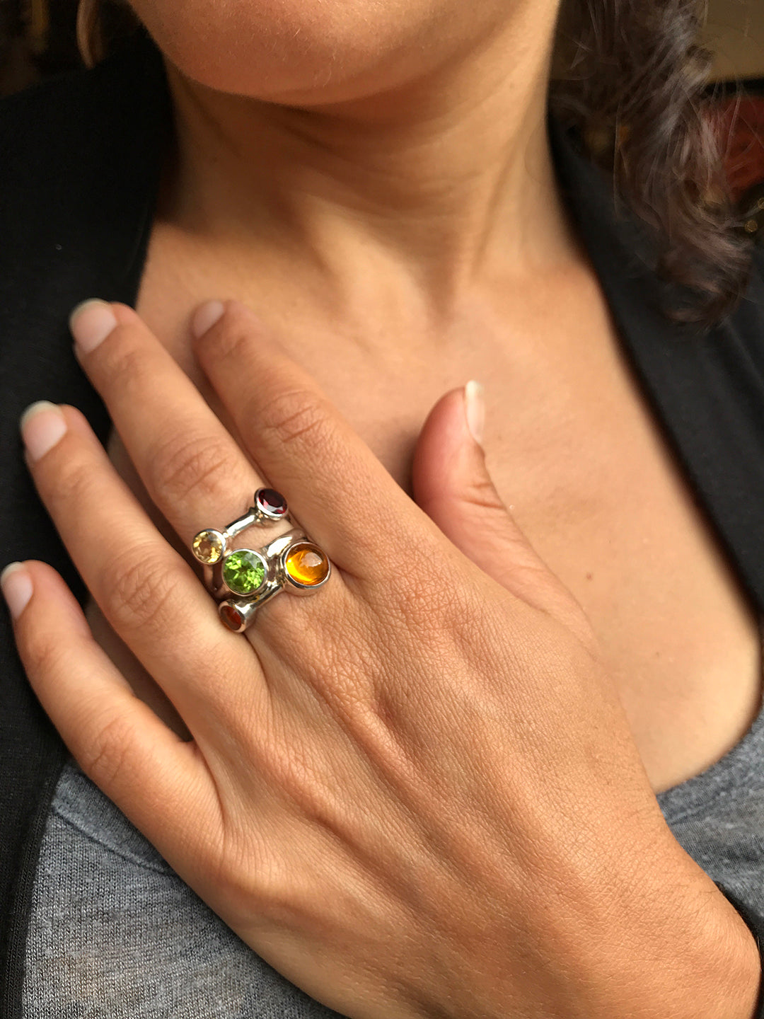 Garnet Citrine Amber Paradot Ring