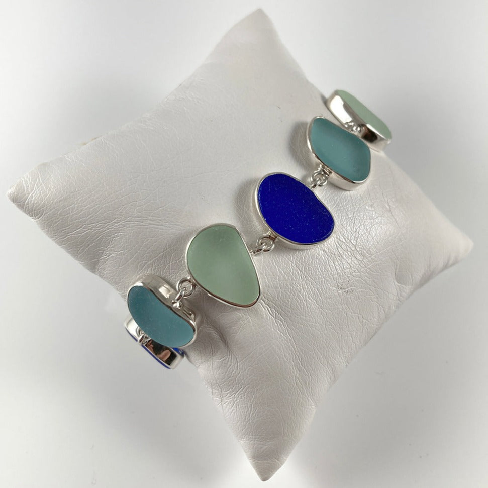 Cobalt Sea Glass & Sterling Silver Drop Earrings, Pendant and Bracelet Set (each sold separately)