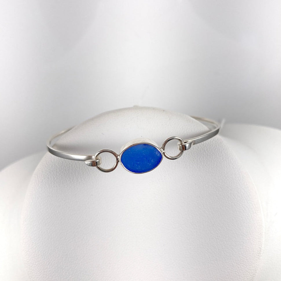 Cobalt Sea Glass & Sterling Silver Ring, Matching Cobalt Sea Glass Infinity Drop Earrings, Bracelet, & Pendant (Each Sold Separately)