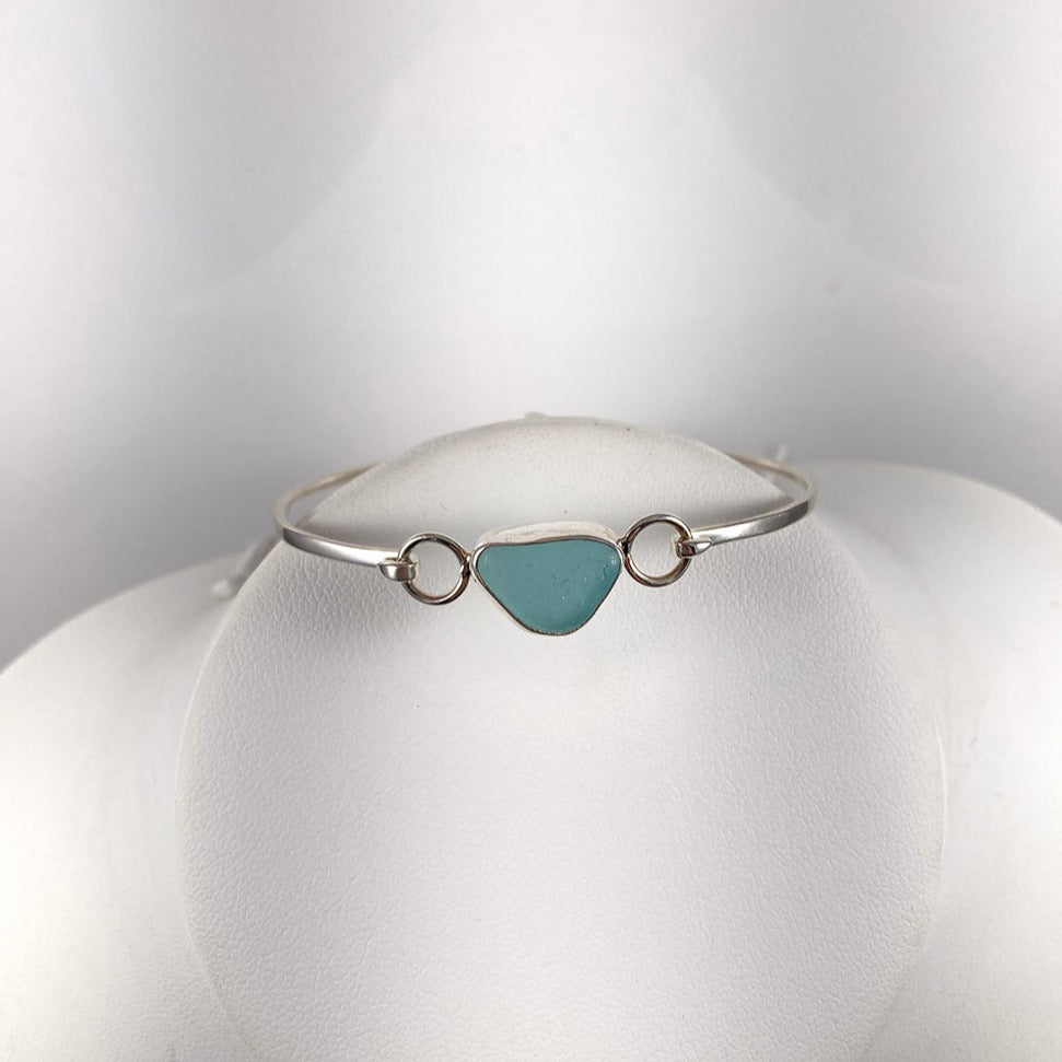 Aqua Sea Glass & Sterling Silver Bracelet