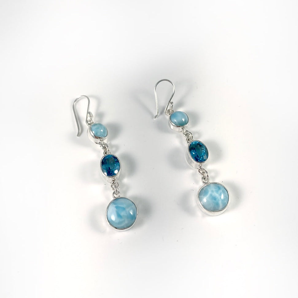 Larimar, Topaz & Sterling Silver Earrings