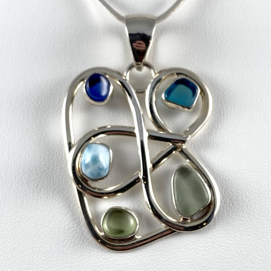 Sea Glass, Larimar & Sterling Silver Pendant
