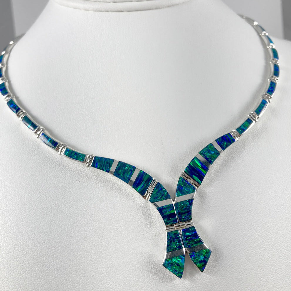 Lab Opal & Sterling Silver Inlaid Necklace