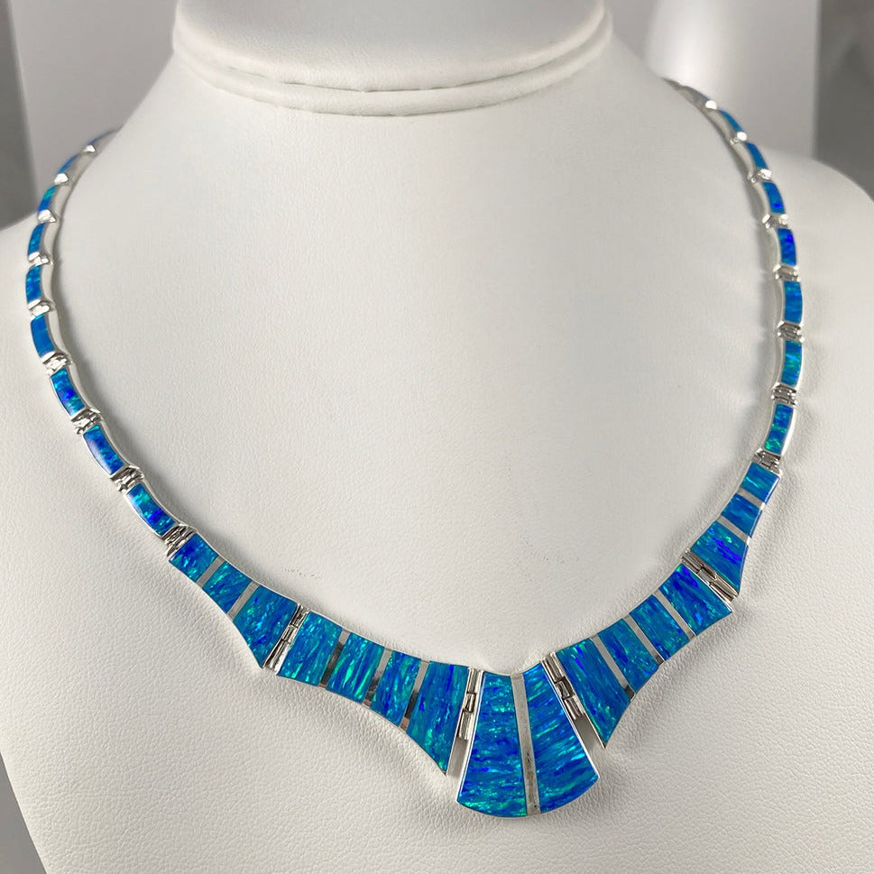 Lab Opal & Sterling Silver Inlaid Necklace