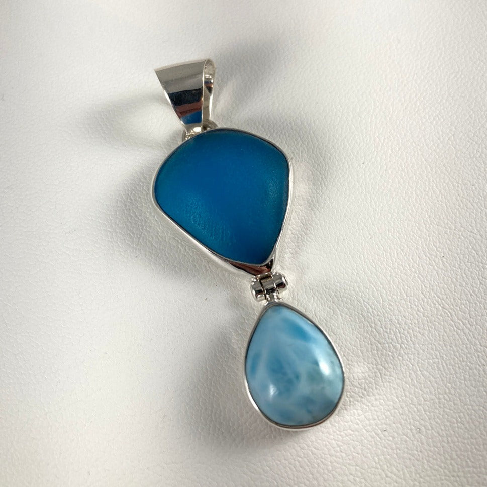 Larimar, Sea Glass & Sterling Silver Pendant