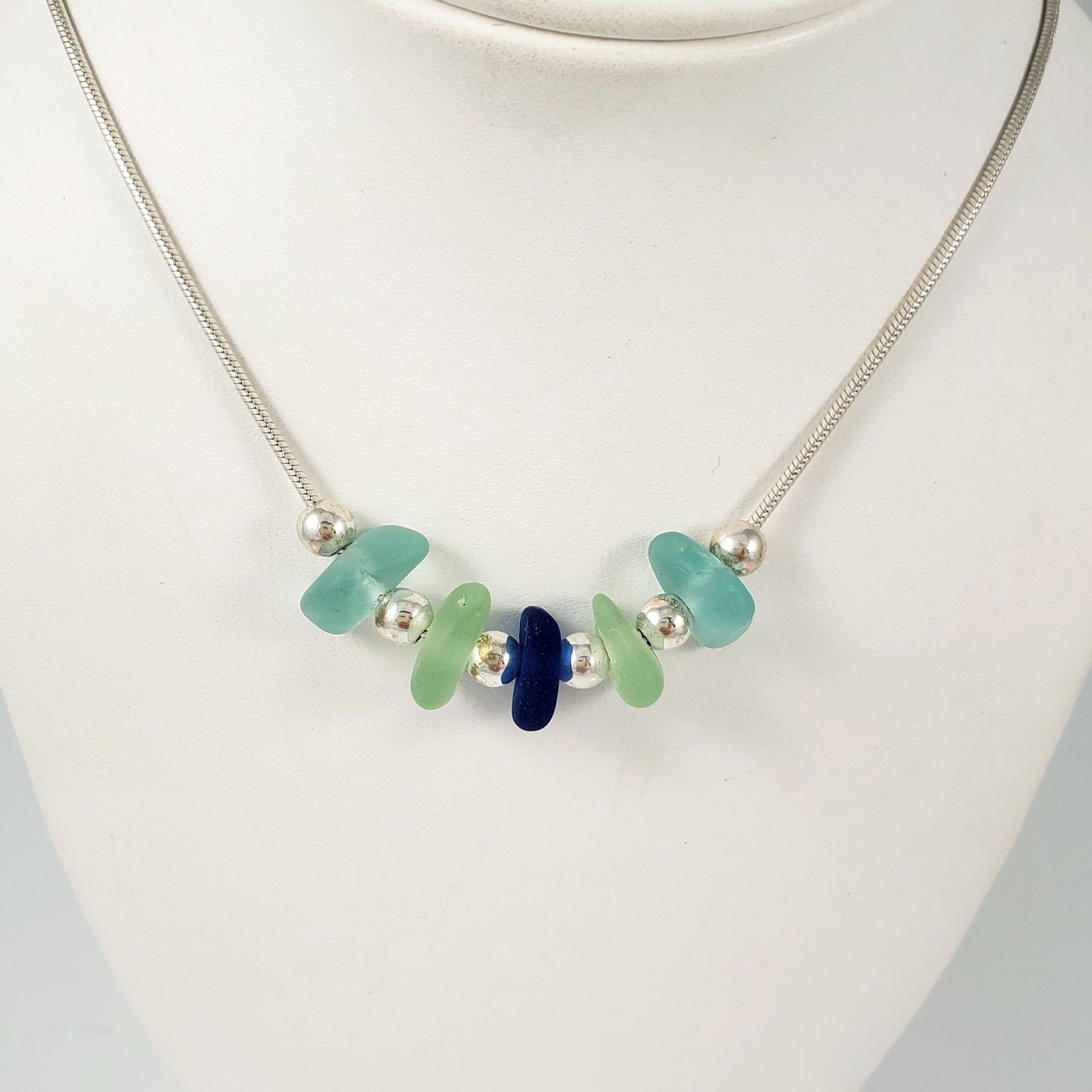 Multi-Color Sea Glass & Sterling Silver Necklace