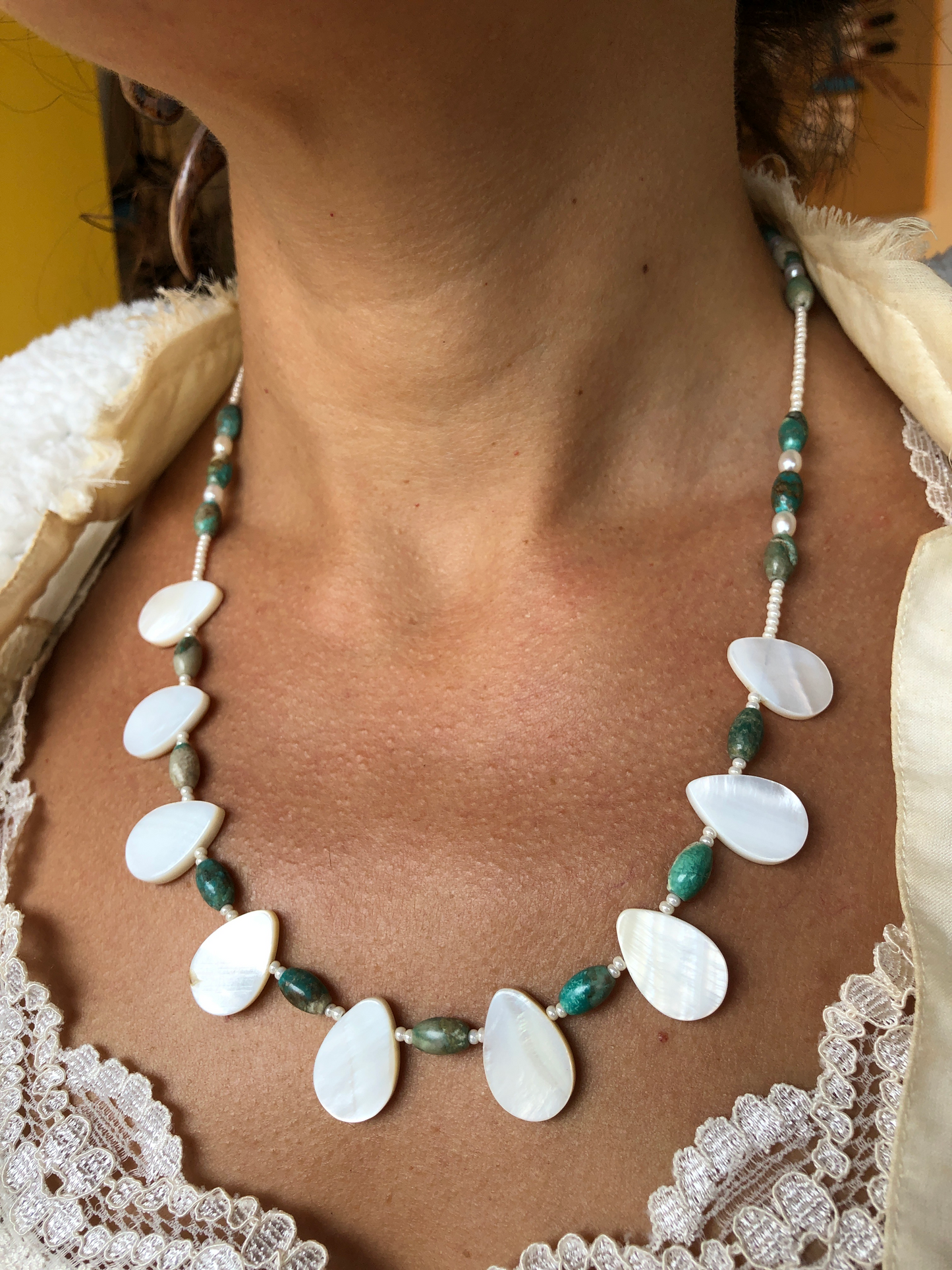 Elegant Necklace - Turquoise & Mother of Pearl
