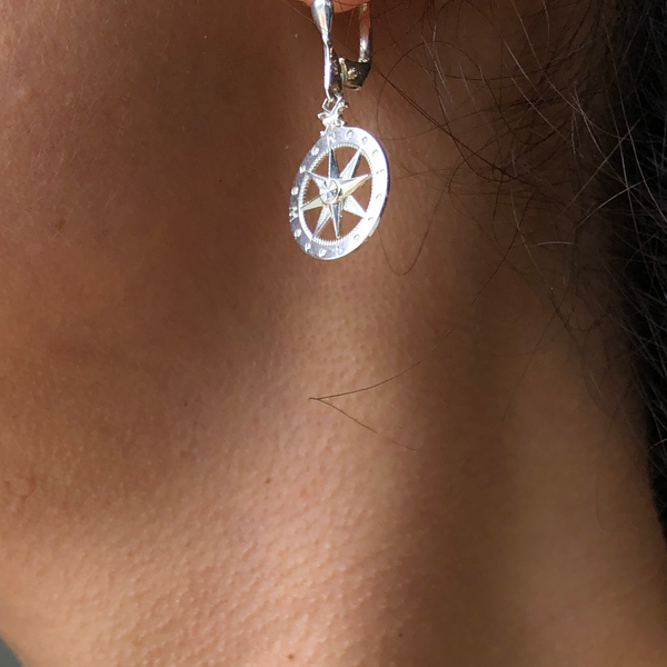 Earrings- Sterling Silver Compass Rose