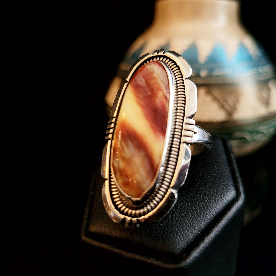 Spiney Oyster and Sterling Silver Navajo Handmade Ring