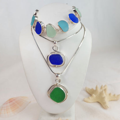 Cobalt Sea Glass & Sterling Silver Pendant