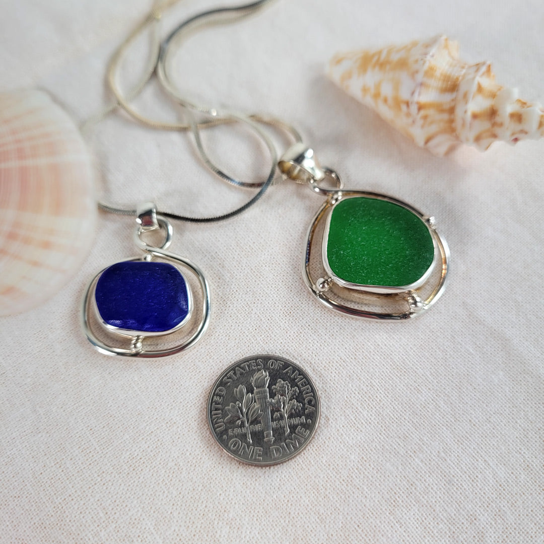 Cobalt Sea Glass & Sterling Silver Pendant