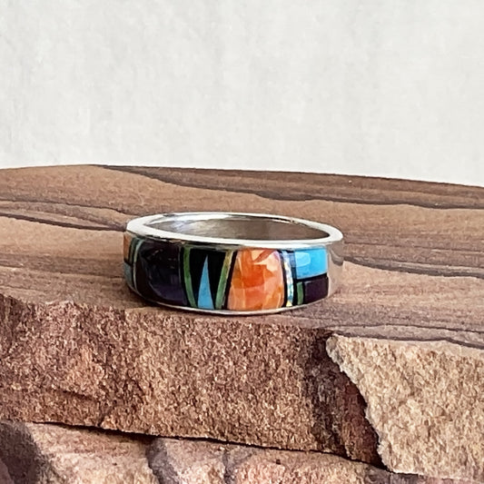 Zuni Inlay Opal, Sugilite Turquoise, Spiney Oyster, Jet, & Sterling Silver Ring