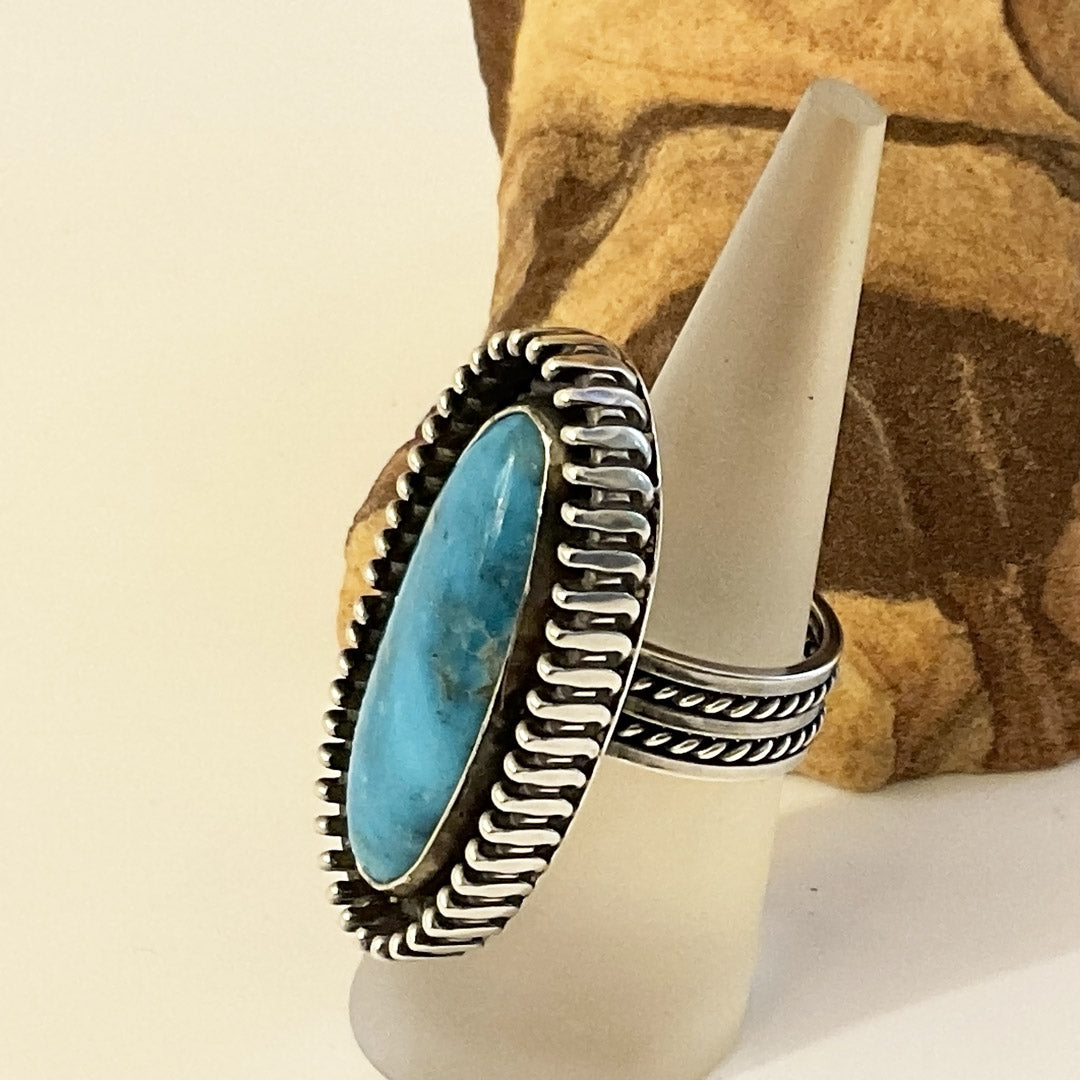 Pure Deep Blue Turquoise and Sterling Silver Ring