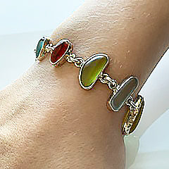 Colorful Sea Glass & Sterling Silver Bracelet