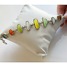 Colorful Sea Glass & Sterling Silver Bracelet