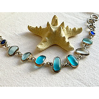 Genuine Sea Glass & Sterling Silver Bracelet