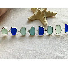 Cobalt Green Shades of Genuine Sea Glass & Sterling Silver Bracelet