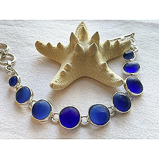 Cobalt Sea Glass & Sterling Silver Bracelet - Bigger Pieces