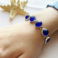 Cobalt Sea Glass & Sterling Silver Bracelet - Bigger Pieces