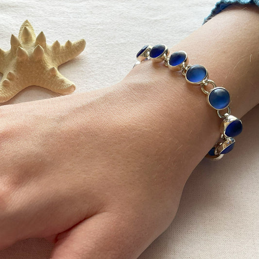 Cobalt Sea Glass & Sterling Silver Bracelet