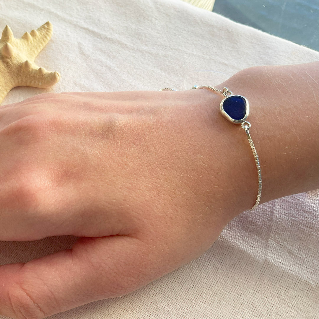 Sea Glass & Sterling Silver Bracelets - Choose from Cobalt, Green, Light Seafoam, Cornflower, & Lavender Sea Glass (Each Sold Separately)