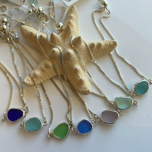 Sea Glass & Sterling Silver Bracelets - Choose from Cobalt, Green, Light Seafoam, Cornflower, & Lavender Sea Glass (Each Sold Separately)