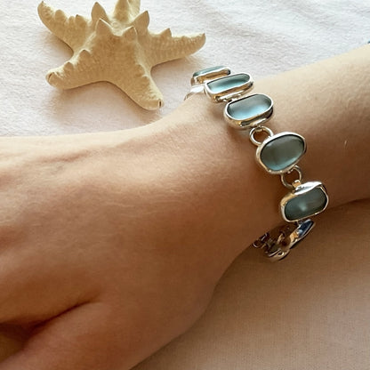 Beautiful Seafoam Sea Glass & Sterling Silver Bracelet