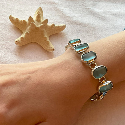 Beautiful Seafoam Sea Glass & Sterling Silver Bracelet