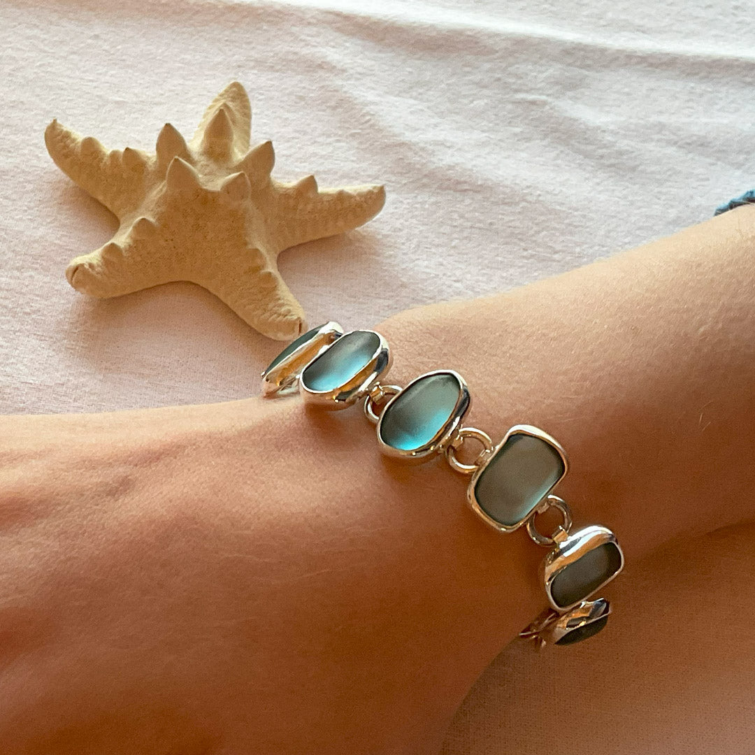 Beautiful Seafoam Sea Glass & Sterling Silver Bracelet