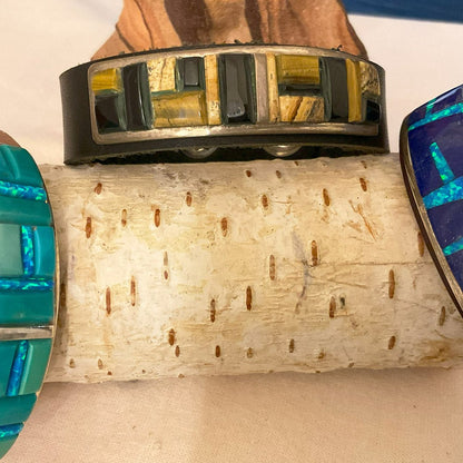 Zuni Inlaid Leather Bracelets. Different Combinations Include: Turquoise, Opal, Landscape Jasper, Spiney Oyster, Tiger Eye, and Jet (Each Sold Separately)