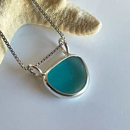 Horizon Double Bail Genuine Sea Glass and Sterling Silver Pendant - Variety of Colors: Cornflower, Cobalt, Aqua, & Green - Each Sold Separately