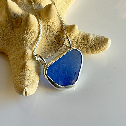 Horizon Double Bail Genuine Sea Glass and Sterling Silver Pendant - Variety of Colors: Cornflower, Cobalt, Aqua, & Green - Each Sold Separately