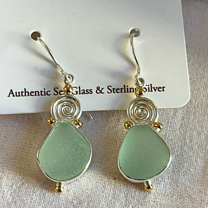 Gold and Sterling Silver Genuine Sea Glass Earrings