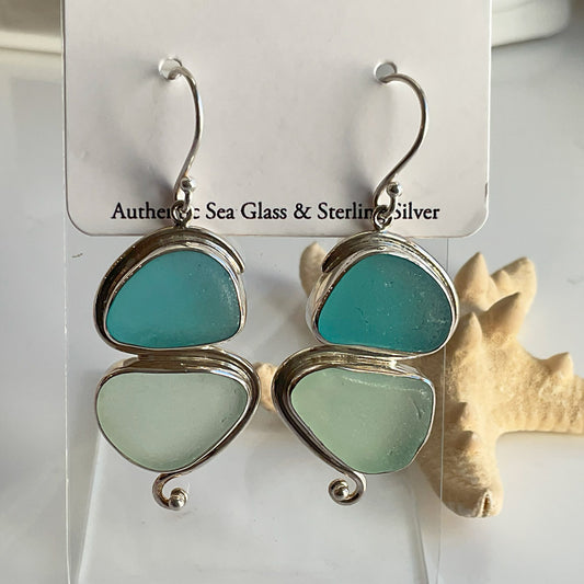 Agua & Seafoam Sea Glass and Sterling Silver Earrings