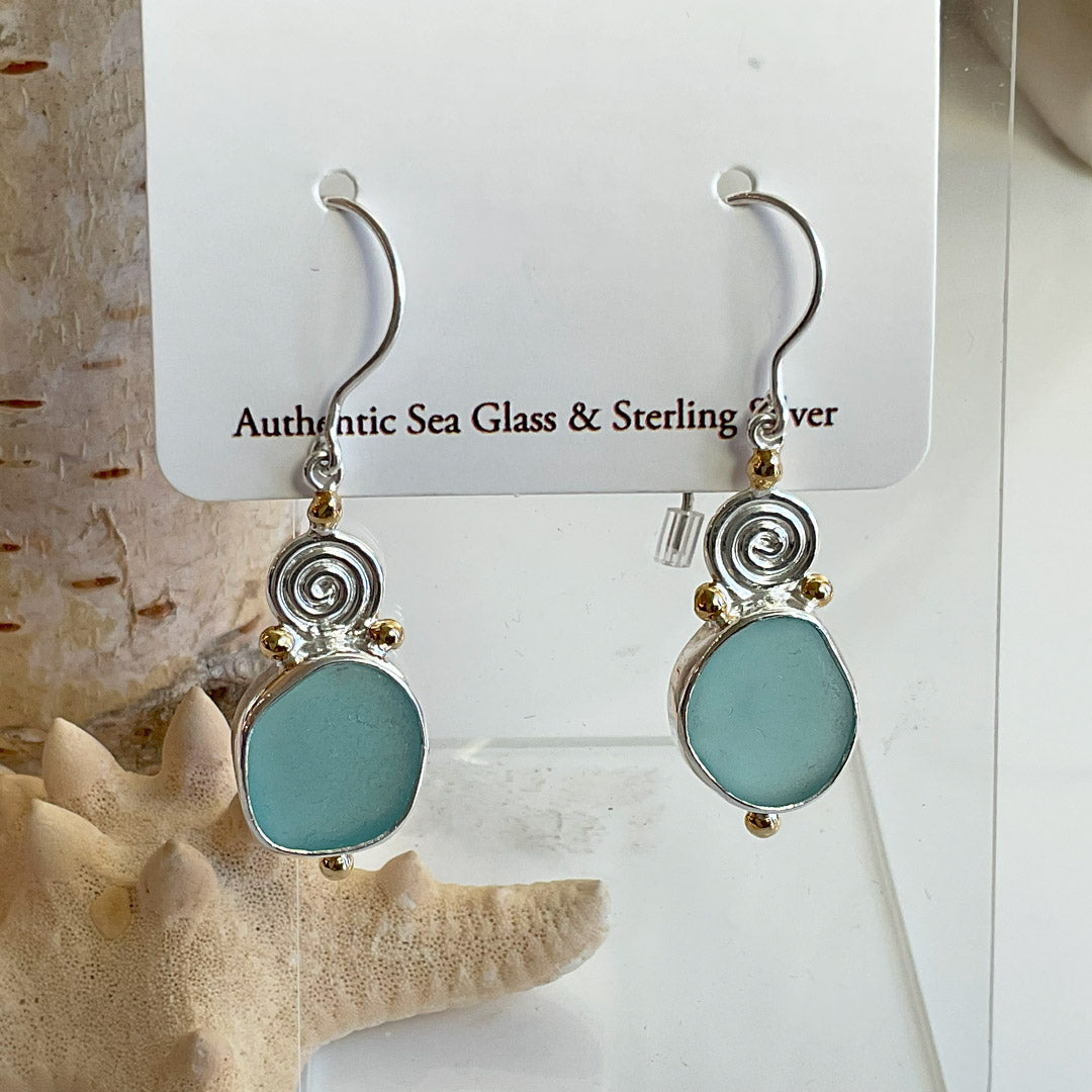 Gold and Sterling Silver Genuine Sea Glass Earrings