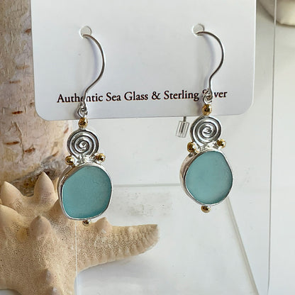 Gold and Sterling Silver Genuine Sea Glass Earrings