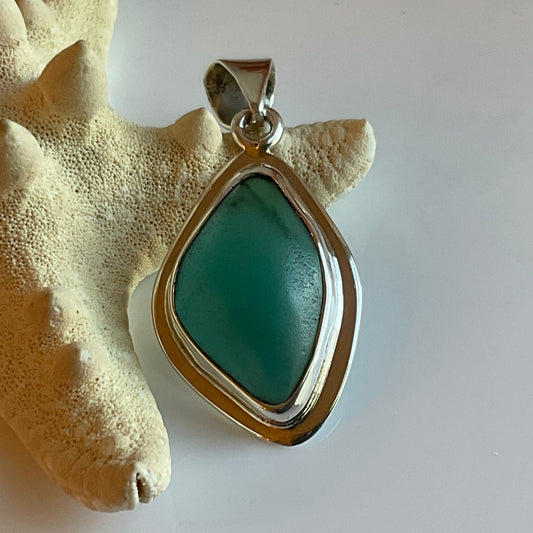 Emerald Sea Glass and Sterling Silver Pendant