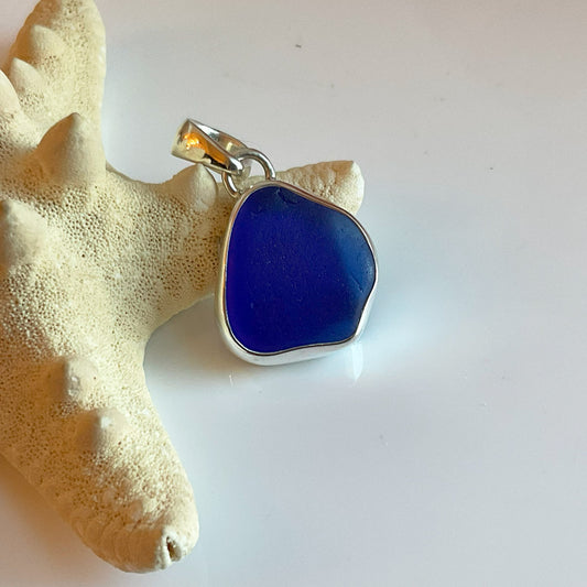 Cobalt Made in MA Sea Glass and Sterling Silver Pendant