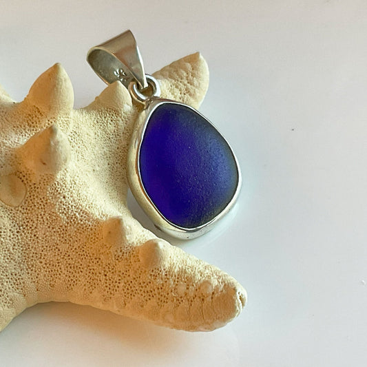 Unique Cobalt Sea Glass and Sterling Silver Pendant