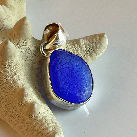 Massachusetts' Cobalt Sea Glass and Sterling Silver Pendant