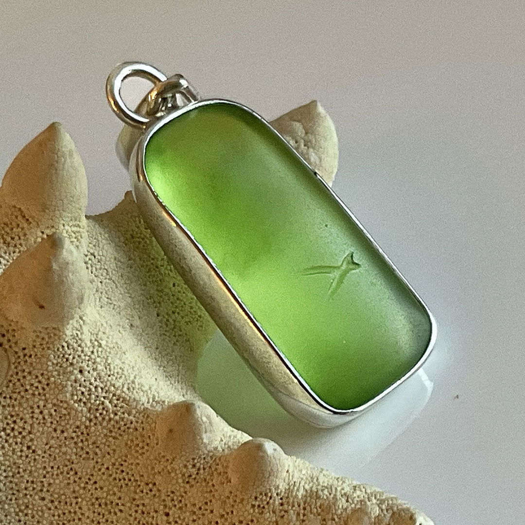 Genuine Green Sea Glass and Sterling Silver Pendant