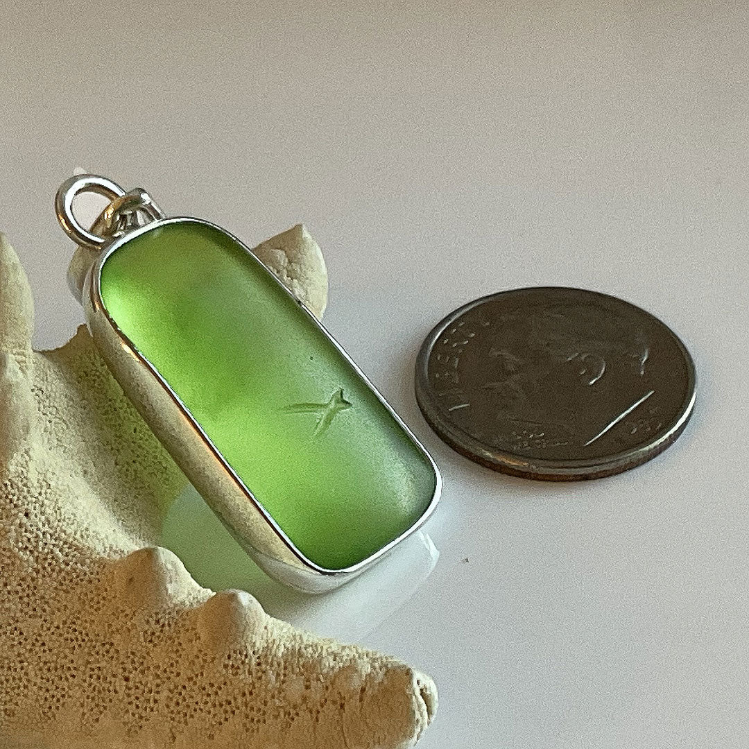 Genuine Green Sea Glass and Sterling Silver Pendant