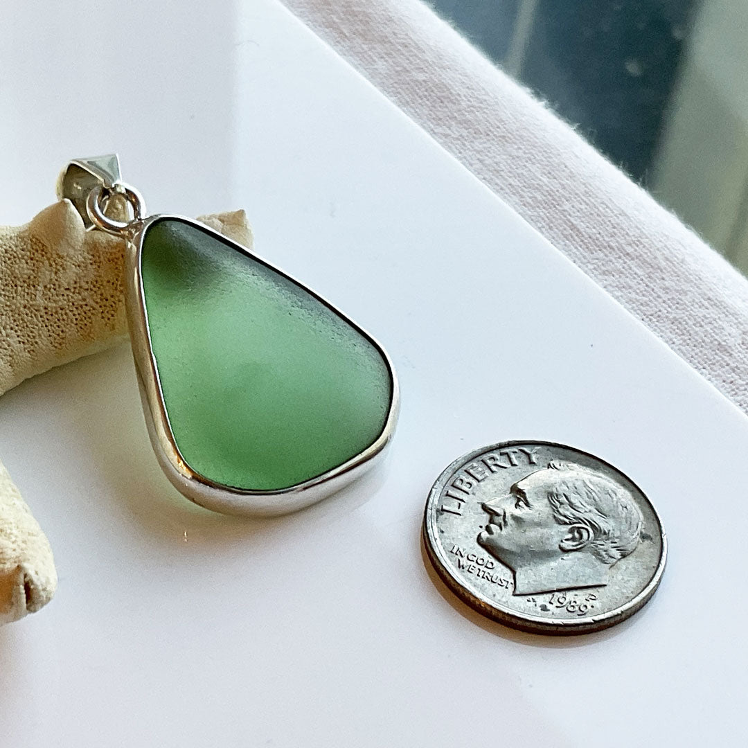 Genuine Green Sea Glass and Sterling Silver Pendant