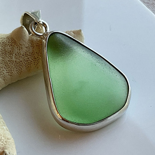 Genuine Green Sea Glass and Sterling Silver Pendant