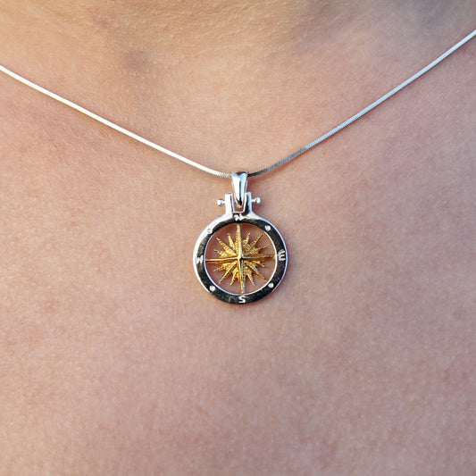 Sterling Silver and Gold Compass Rose Pendant